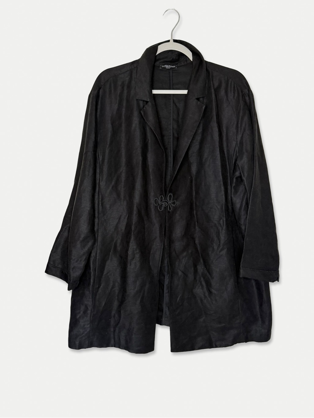 Eileen Fisher Black Lyocell Linen Blazer Jacket Frog Closure Oversized 2X/3X